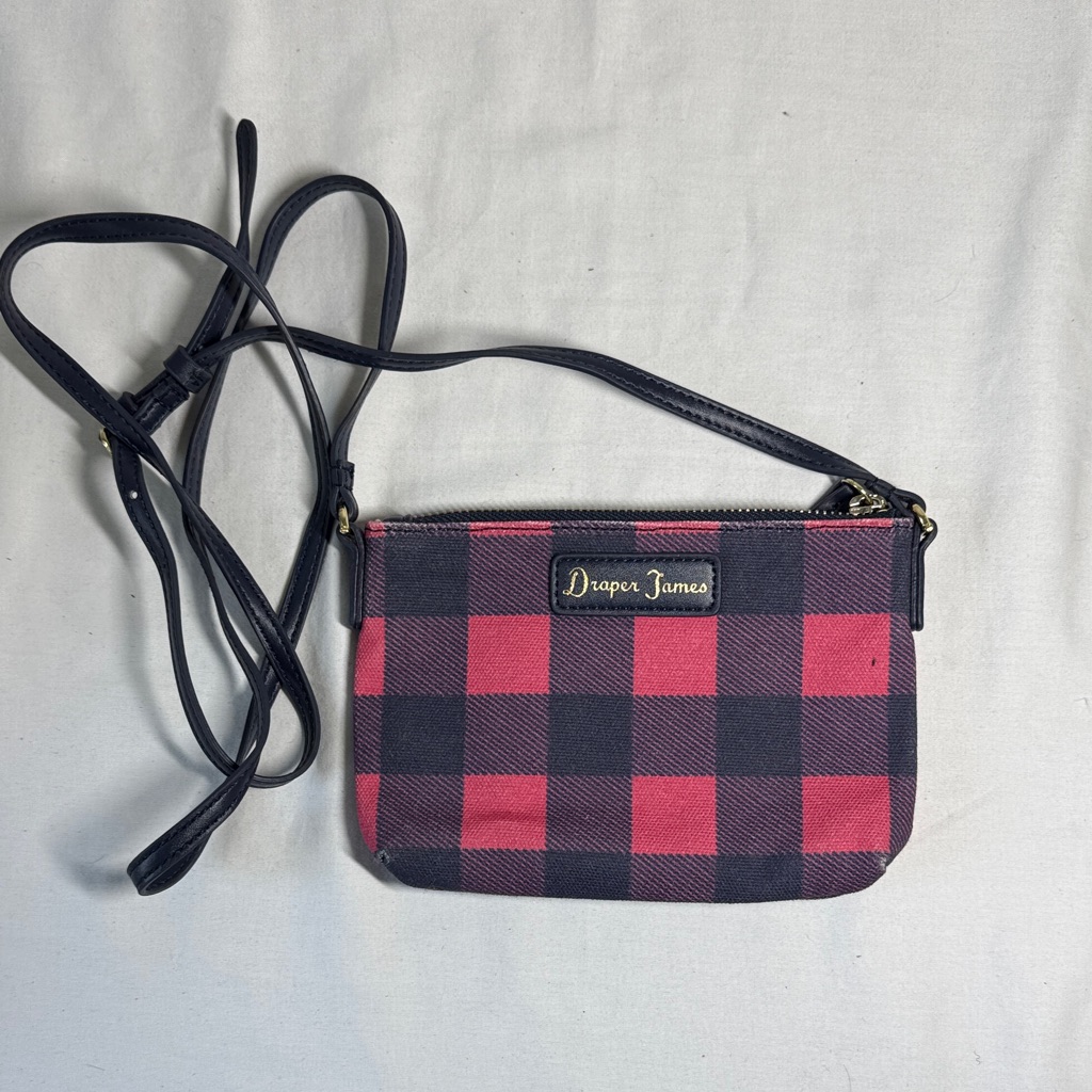 Draper James Pink And Navy Checkered Crossbody Bag